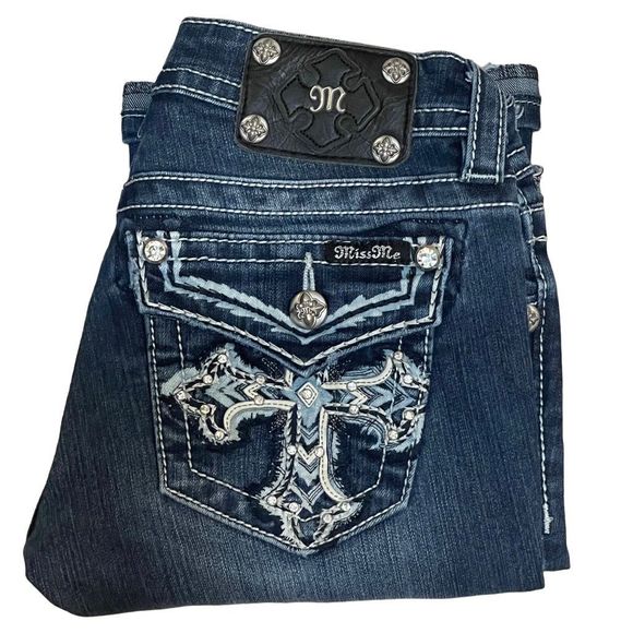 Miss Me Signature Boot Cut Women's Skinny Jeans Embellished Cross Pockets Sz 26 - Picture 1 of 8